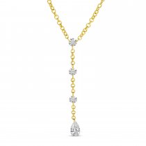 14K Yellow Gold Dashing Diamond .54 Ct Round and Pear 18 inch  Lariat Necklace