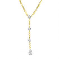 14K Yellow Gold Dashing Diamond .54 Ct Round and Pear 18 inch Lariat Necklace