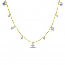 14K Yellow Gold Dashing Diamond Alternating Pear and Round Diamond Station 18 inch Necklace