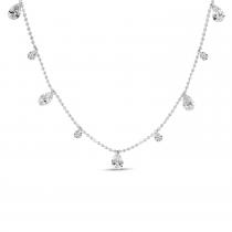 14K White Gold Dashing Diamond Alternating Pear and Round Diamond Station 18 inch Necklace