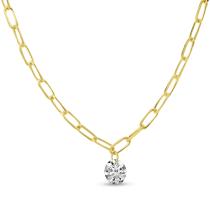 14K Yellow Gold 18 inch Paper Clip Link Dashing Diamonds Necklace