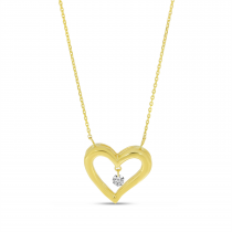 14K Yellow Gold Dashing Diamond 18 Inch Open Heart Necklace