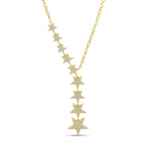 14K Yellow Gold Diamond Cascading Stars Necklace