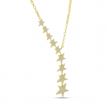 14K Yellow Gold Diamond Cascading Stars Necklace