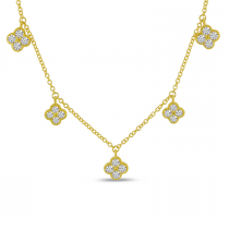 14K Yellow Gold Diamond Stationed Clover 18 inch Necklace