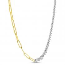 14K Two Tone White Gold 3.70 ct Graduated Diamond and Yellow Gold Paperclip Necklace