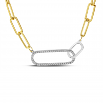 14K Yellow Gold Large Diamond Paperclip Link Necklace