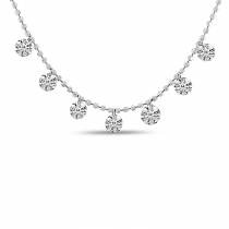 14K White Gold 7 Stone .75 Ct Dashing Diamond Necklace on 18 inch Bead Chain