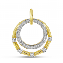 14K Yellow Gold Diamond Double Circle Pendant