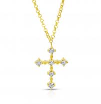 14K Yellow Gold Diamond Cross 18 inch Necklace