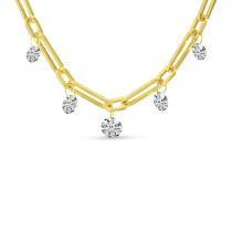 14K Yellow Gold Dashing Diamond Graduated 5 stone 1.8 ct Link Chain Necklace
