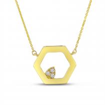 14K Yellow Gold Hexagon Diamond Necklace