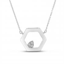 14K White Gold Hexagon Diamond Necklace