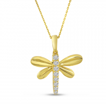 14K Yellow Gold Diamond Dragonfly Pendant