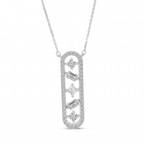 14K White Gold Fancy Shapes Diamond Bar 18 inch Necklace
