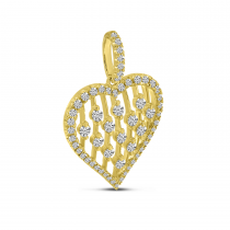 14K Yellow Gold Heart Diamond Station Fashion Pendant