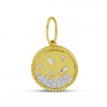 14K Yellow Gold Round and Baguette Diamond Whimsical Fashion Pendant