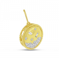 14K Yellow Gold Round and Baguette Diamond Whimsical Fashion Pendant