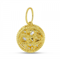 14K Yellow Gold Round and Baguette Diamond Whimsical Fashion Pendant