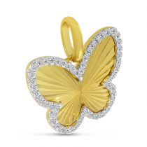 14K Yellow Gold Diamond Fluted Butterfly Pendant