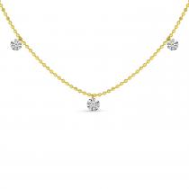 14K Yellow Gold 3 Stone Dashing Diamonds 18 inch Necklace