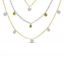 14K Yellow Gold Triple Strand Dashing Diamonds Multi-Chain Necklace
