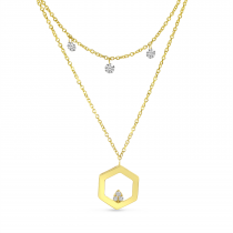 14K Yellow Gold Dashing Diamond Hexagon Double Layer Necklace