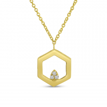 14K Yellow Gold Dashing Diamond Hexagon Double Layer Necklace