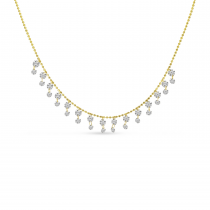 14K Yellow Gold Dashing Diamond Double Dangle Necklace