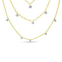 14K Yellow Gold Triple Chain Floating Diamonds Necklace