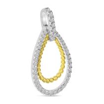 14K Two Tone Yellow and White Gold Diamond Beaded Teardrop Pendant