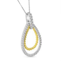 14K Two Tone Yellow and White Gold Diamond Beaded Teardrop Pendant