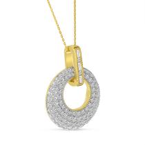 14K Yellow Gold Round and Baguette Pave Diamond Circle Pendant