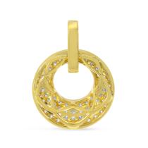 14K Yellow Gold Round and Baguette Pave Diamond Circle Pendant