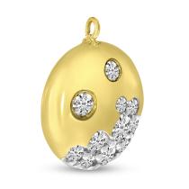 14K Yellow Gold Scattered Diamond Round Disc Necklace