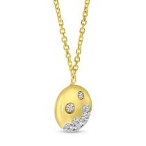 14K Yellow Gold Scattered Diamond Round Disc Necklace