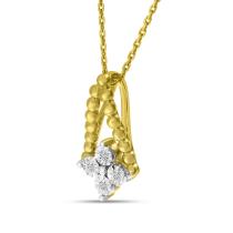 14K Yellow Gold Diamond Cluster Beaded Triangle Pendant