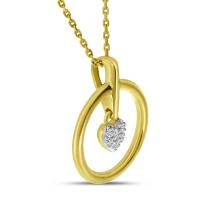 14K Yellow Gold Diamond Heart Circle Pendant