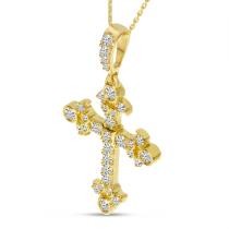 14K Yellow Gold Diamond Fashion Cross Pendant
