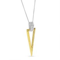 14K Two Tone Gold Diamond Textured Geometric Pendant
