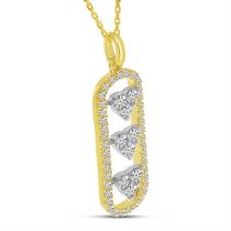 14K Two Tone Gold Diamond North to South Triple Heart Pendant
