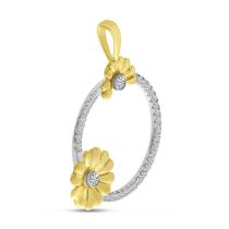 14K Two Tone Gold Diamond Floral Circle Pendant