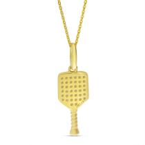 14K Yellow Gold Pave Diamond Pickleball Racket Pendant