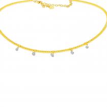 14K Yellow Gold Dashing Diamonds Beaded Collar Necklace