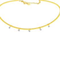 14K Yellow Gold Dashing Diamonds Beaded Collar Necklace