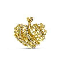 14K Yellow Gold Diamond Lightweight 3D Heart Pendant