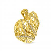 14K Yellow Gold Diamond Lightweight 3D Heart Pendant