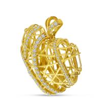 14K Yellow Gold Diamond Lightweight 3D Heart Pendant
