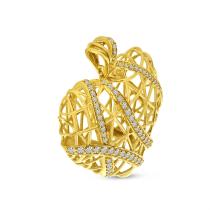 14K Yellow Gold Diamond Lightweight 3D Heart Pendant