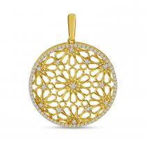14K Yellow Gold Diamond Lightweight Floral Disc Pendant